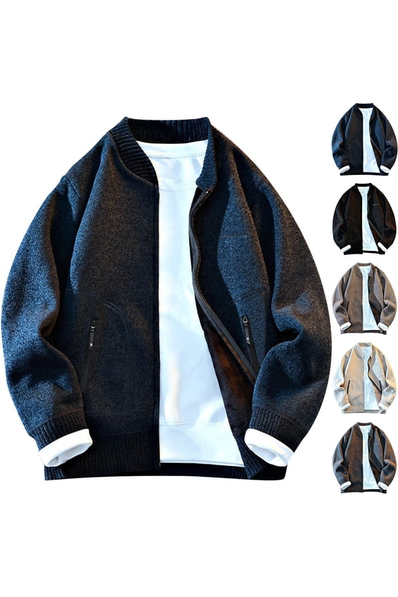 Mens Zip Up Cardigan Sweaters Big and Tall Open Front Knit Sweater Jacket Long Sleeve Solid Jacket Coats Lightweight Cardigans Zipper Pocket