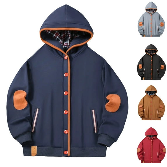 Xcmzpl Military Hoodies for Men Button Down Hooded Tactical Sweatshirts Casual Fleece Lined Jackets Solid Fall Outwear with Pocket