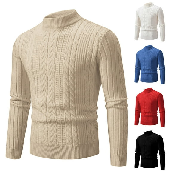 Xcmzpl Mock Neck Sweaters Mens Long Sleeve Cable Knit Pullover Sweaters Solid Slim Fit Fall Sweaters Vintage Sweaters for Men