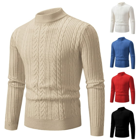 Xcmzpl Mock Neck Sweaters Mens Long Sleeve Cable Knit Pullover Sweaters Solid Slim Fit Fall Sweaters Vintage Sweaters for Men