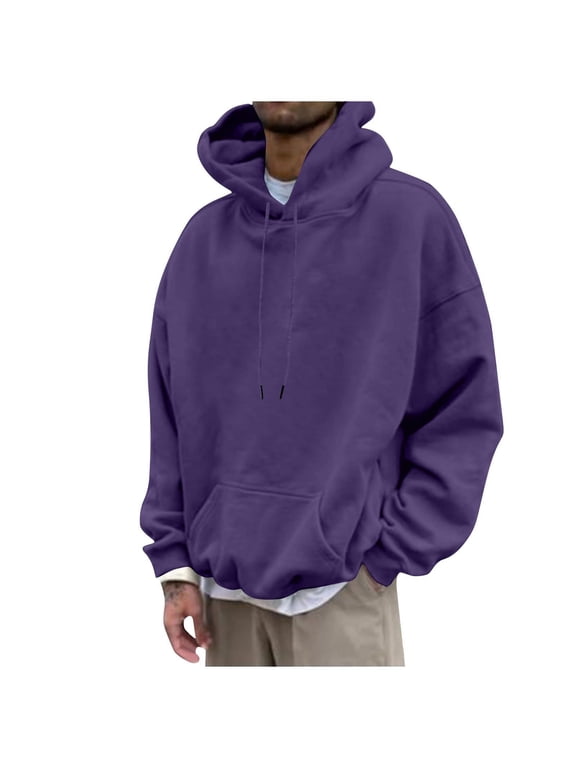 Oversized Hoodies for Men Loose Casual Long Sleeve Drop Shoulder Hooded Sweatshirts Drawstring Hoodie Solid Color Pullover Tops with Pockets