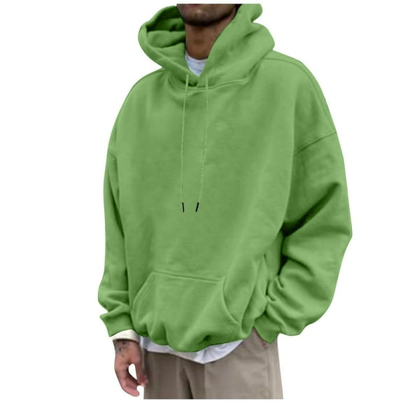 Xcmzpl Oversized Hoodies for Men Loose Casual Long Sleeve Drop Shoulder Hooded Sweatshirts Drawstring Hoodie Solid Color Pullover Tops with Pockets