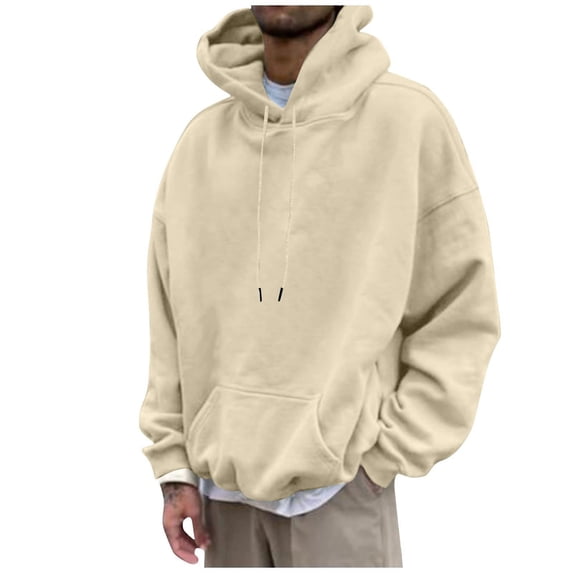 Xcmzpl Oversized Hoodies for Men Loose Casual Long Sleeve Drop Shoulder Hooded Sweatshirts Drawstring Hoodie Solid Color Pullover Tops with Pockets