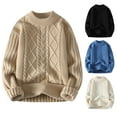 thumbnail image 1 of Xcmzpl Oversized Sweaters Men Cable Knit Sweaters Crew Neck Long Sleeve Drop Shoulder Knit Pullover Tops Solid Warm Sweaters for Men, 1 of 8