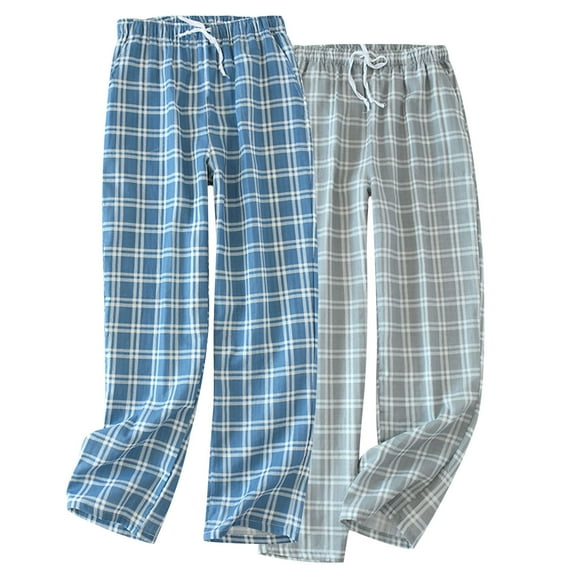 Xcmzpl Pajama Pants Men Soft Cotton Plaid Pants Elastic Waist Drawstring Baggy Lounge Pants Lightweight Fall Winter Pjs Bottoms