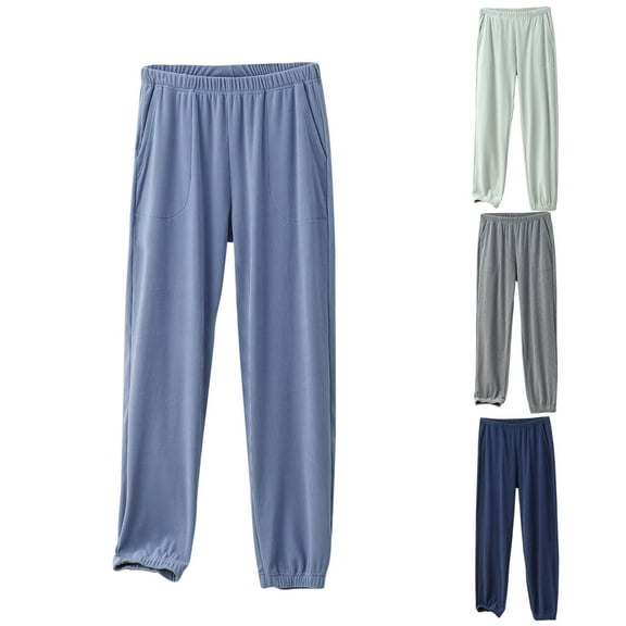 Xcmzpl Pajamas Pants for Men Elastic Waist Baggy Joggers Solid Cottom Cinch Bottom Pjs Pants Casual Sleepwear with Pockets