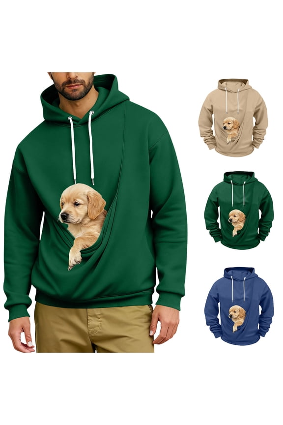Pet Pouch Hoodies for Men Kangaroo Pocket Solid Pouch Sweatshirts Pet Carrier Pullover Loose Fit Animal Holder Long Sleeve Tops