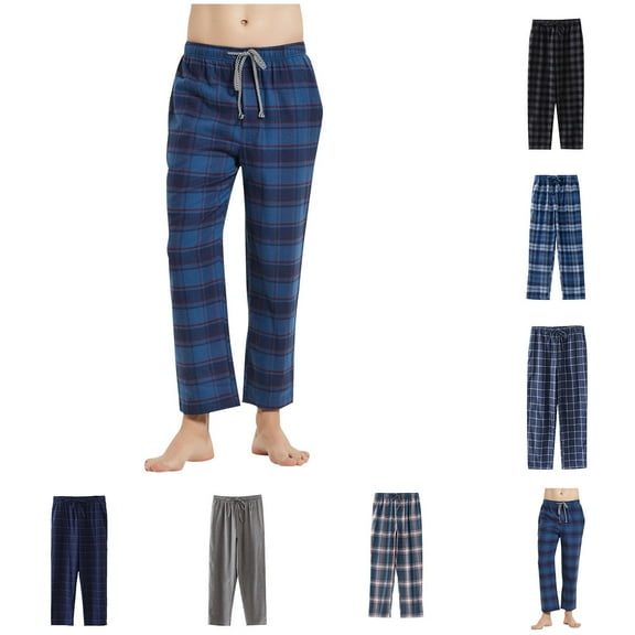Xcmzpl Plaid Pajama Pants Men Cotton Lounge Bottoms Drawstring Elastic Waist Sleep Pants Soft Comzy Flannel Loungewear Sleepwear