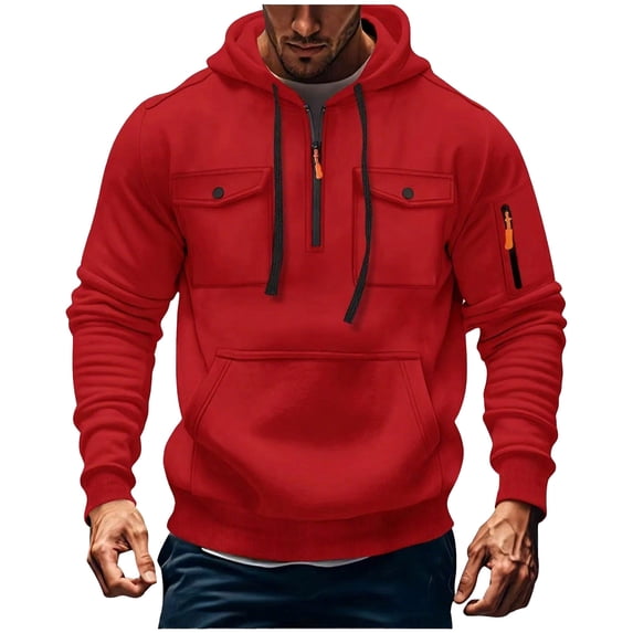 Xcmzpl Quarter Zip Hoodies for Men Solid Tactical Sweatshirts Casual Cargo Pullover Loose Fit Fall Hoodies with Pocket