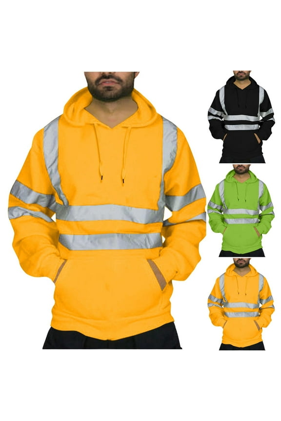 Reflective Hoodie for Men Flame Resistant Lightweight Big and Tall Cotton Sweatshirt High Visibility Non-Fleece Workwear Sweatshirts