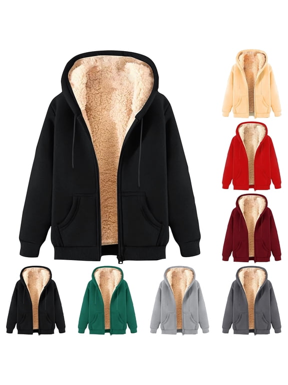 Sherpa Fleece Hoodies for Men Big and Tall Warm Fall Winter Jackets Solid Zip Up Sweatshirt Coats with Pocket