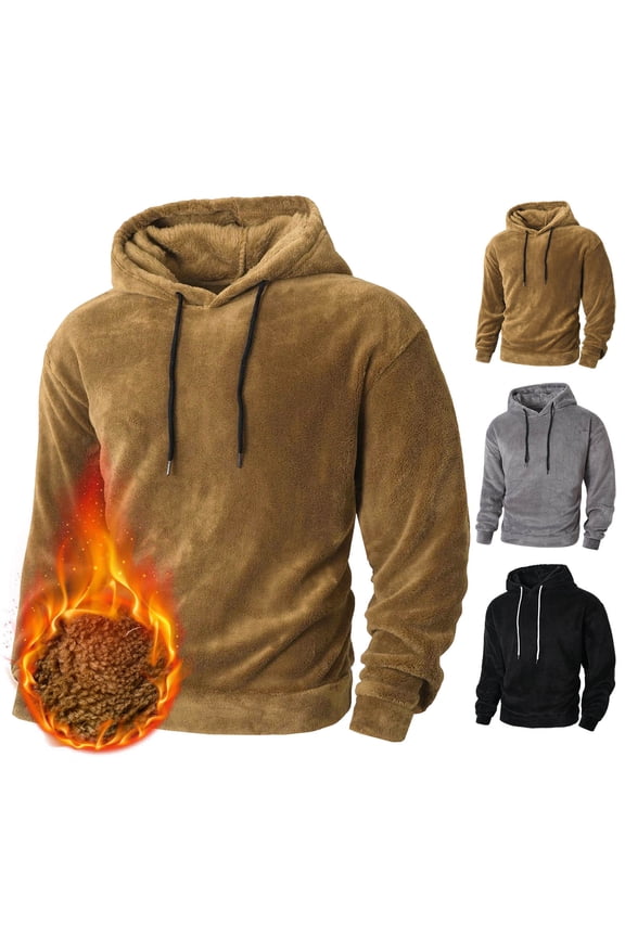 Sherpa Fleece Lined Hoodies Mens Warm Thermal Sweatshirts Solid Long Sleeve Fuzzy Pullover Causal Fall Hoodies for Men