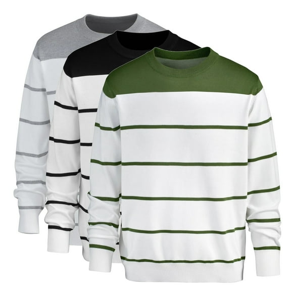 Xcmzpl Striped Sweaters for Men Color Block Knit Pullover Crew Neck Long Sleeve Fall Sweater Tops Lightweight Slim Fit Sweaters