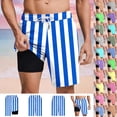 thumbnail image 1 of Xcmzpl Striped Swim Trunks for Men with Liner and Pockets Elastic Waist Drawstring Beach Board Shorts Color Block Summer Going Out Shorts, 1 of 7
