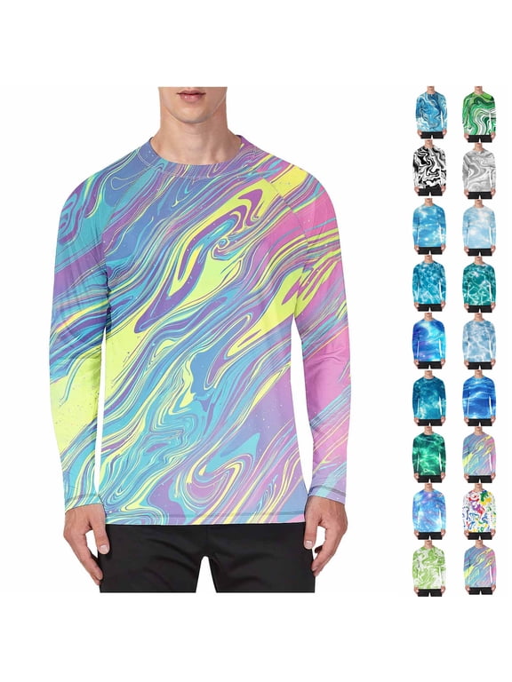 Sun Protection Shirts for Men UPF 50+ Raglan Long Sleeve UV Quick Dry Rash Guard Graphic Swim Shirt for Fishing Hiking Running