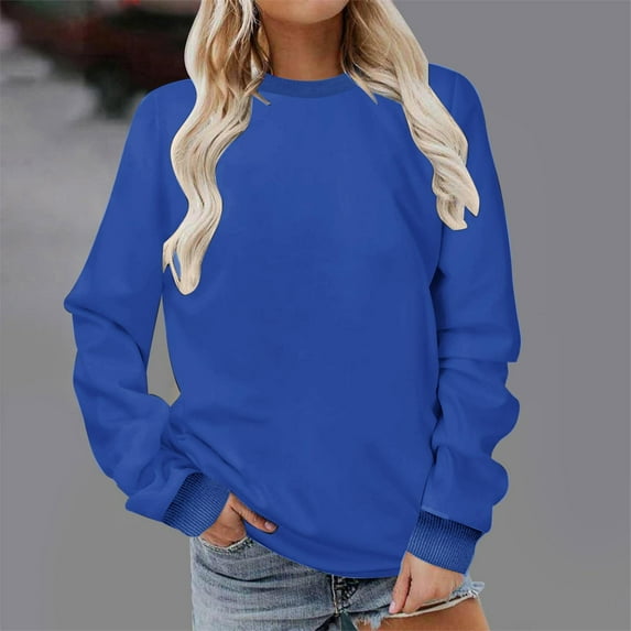 Xcmzpl Sweatshirts for Women Basic Solid Color Crewneck Sweatshirt Fashion Pullover Tops Work Long Sleeve T-shirts Early Fall Fashion