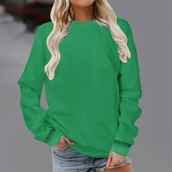 Xcmzpl Sweatshirts for Women Basic Solid Color Crewneck Sweatshirt Fashion Pullover Tops Work Long Sleeve T-shirts Early Fall Fashion