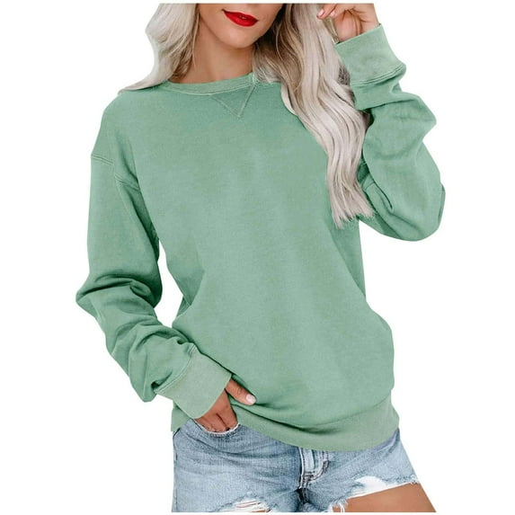Xcmzpl Sweatshirts for Women Basic Solid Color Crewneck Sweatshirt Lightweight Sweater Tops Work Long Sleeve Shirts Winter Fashion