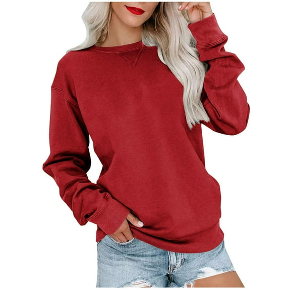 Xcmzpl Sweatshirts for Women Basic Solid Color Crewneck Sweatshirt Lightweight Sweater Tops Work Long Sleeve Shirts Winter Fashion