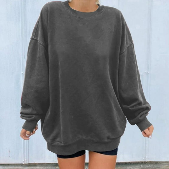 Xcmzpl Sweatshirts for Women Cute Solid Color Round Neck Sweatshirt Trendy Pullover Tops Soft Long Sleeve T-shirts Fall Clothes