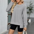 thumbnail image 1 of Xcmzpl Sweatshirts for Women Loose Fit Solid Color Round Neck Sweatshirt Fashion Sweater Tops Workout Long Sleeve Blouses Early Fall Fashion, 1 of 8