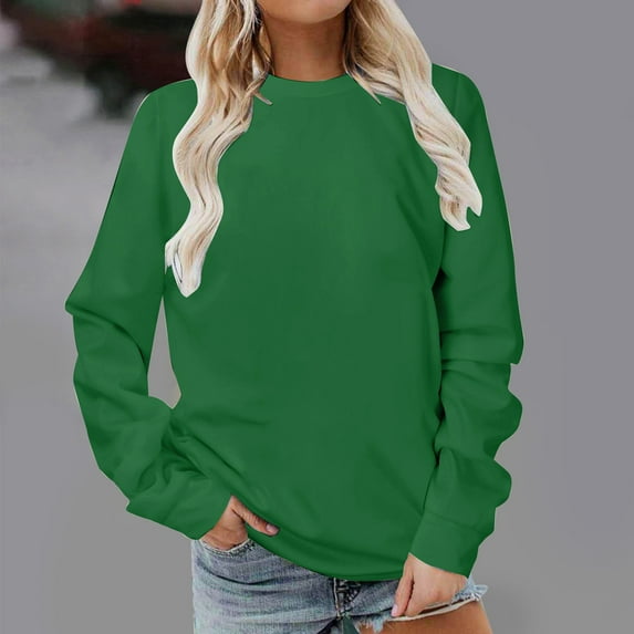 Xcmzpl Sweatshirts for Women Plus Size Solid Color Crewneck Sweatshirt Fashion Sweater Tops Work Long Sleeve T-shirts Fall Fashion