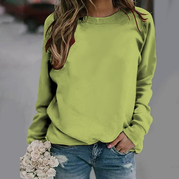 Xcmzpl Sweatshirts for Women Plus Size Solid Color Round Neck Sweatshirt Oversized Pullover Tops Soft Long Sleeve Blouses Winter Fashion