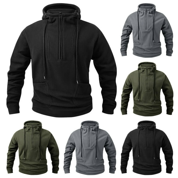 Xcmzpl Tactical Hoodies for Men Military Fleece Lined Cargo Sweatshirt Quarter Zip Pullover Hoodie Long Sleeve Workout Hoodie with Pocket