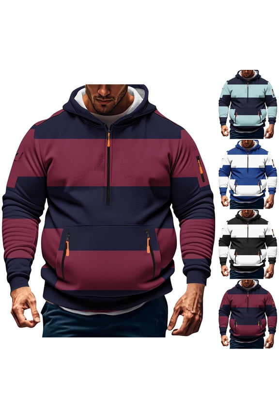 Hoodies for Men Quarter Zip Pullover Color Block Cargo Hoodie Bid and Tall Casual Athletic Hoodies with Pocket