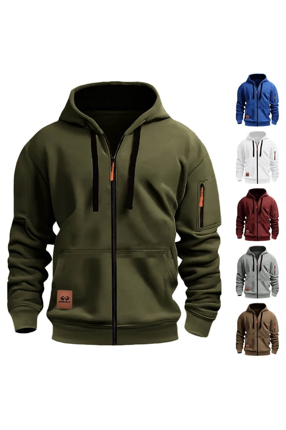 Tactical Sweatshirts Men Hoodies Full Zip Long Sleeve Workout Cargo Pullover Sport Outdoor Winter Jacket with Pocket
