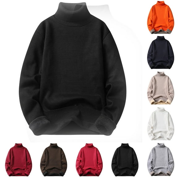 Xcmzpl Turtleneck Sweater Men Big and Tall Fleece Lined Pullover Sweaters Long Sleeve Basic Solid Thermal Sweater Tops