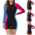 thumbnail image 1 of Xcmzpl Women's Boyleg One Piece Rash Guard Zip Front UPF50+ Long Sleeve Full Body Surfing Swimsuit Color Block Swim Shirt Bathing Suit, 1 of 10
