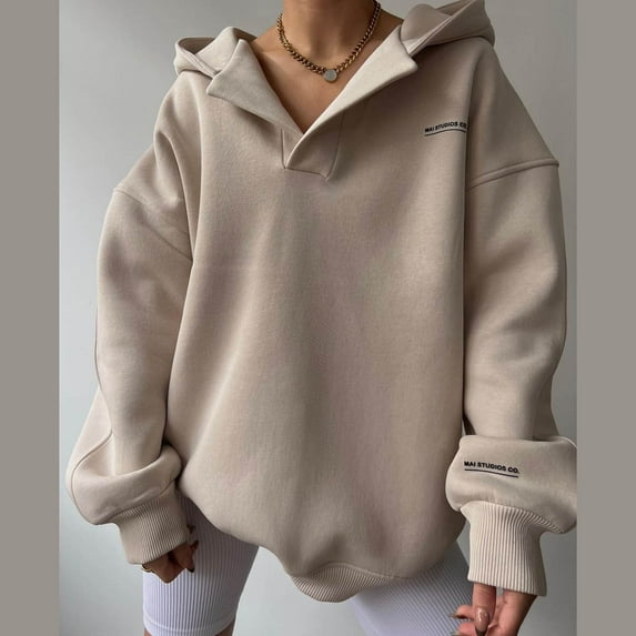 Xcmzpl Women's Fleece Hoodies Cute Solid Color Hooded Sweatshirt Trendy Sweater Tops Workout Long Sleeve Blouses Early Fall Fashion