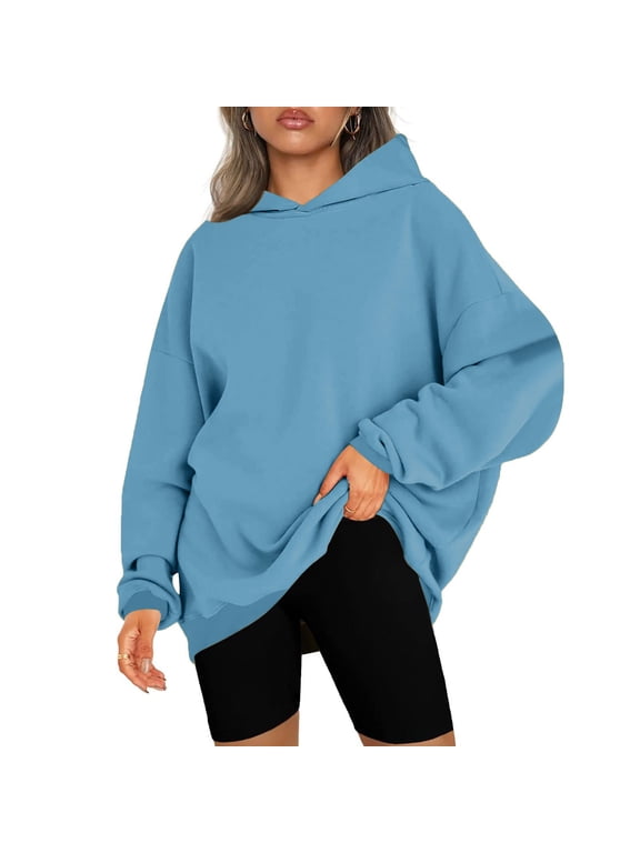 Women's Hoodies Basic Solid Color Hooded Sweatshirt Holiday Pullover Tops Tunic Long Sleeve T-shirts Fall Clothes
