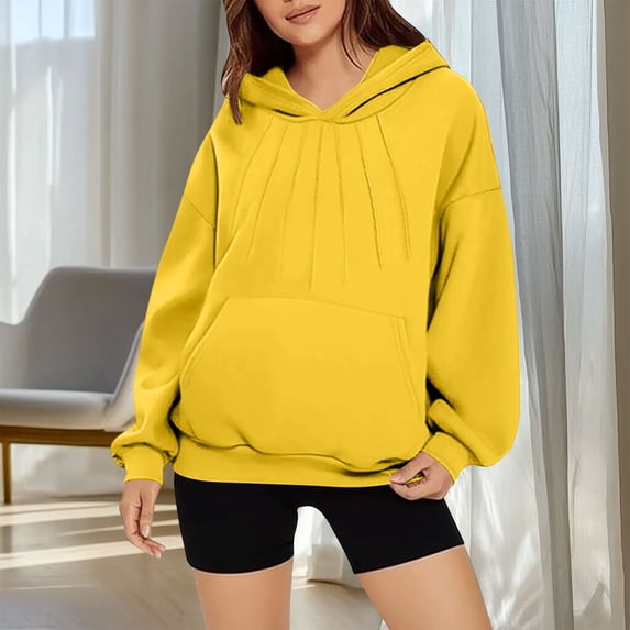 Xcmzpl Women's Hoodies Basic Solid Color Hooded Sweatshirt Oversized Sweater Tops Comfort Long Sleeve Blouses Winter Fashion