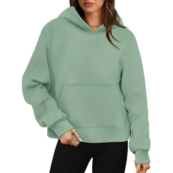 Xcmzpl Women's Hoodies Basic Solid Color Hooded Sweatshirt Trendy Pullover Tops Comfort Long Sleeve Shirts Fall Clothes