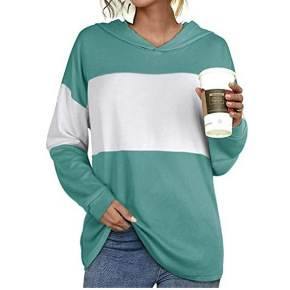 Xcmzpl Women's Hoodies Loose Fit Color Block Hooded Sweatshirt Athletic Sweater Tops Work Long Sleeve T-shirts Fall Fashion