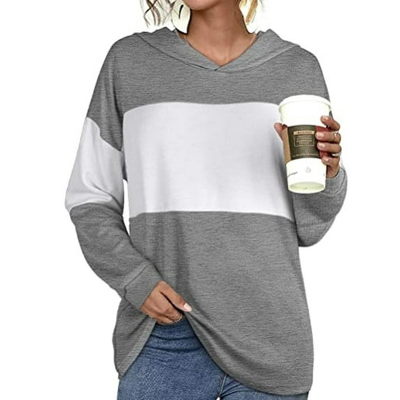Xcmzpl Women's Hoodies Loose Fit Color Block Hooded Sweatshirt Athletic Sweater Tops Work Long Sleeve T-shirts Fall Fashion