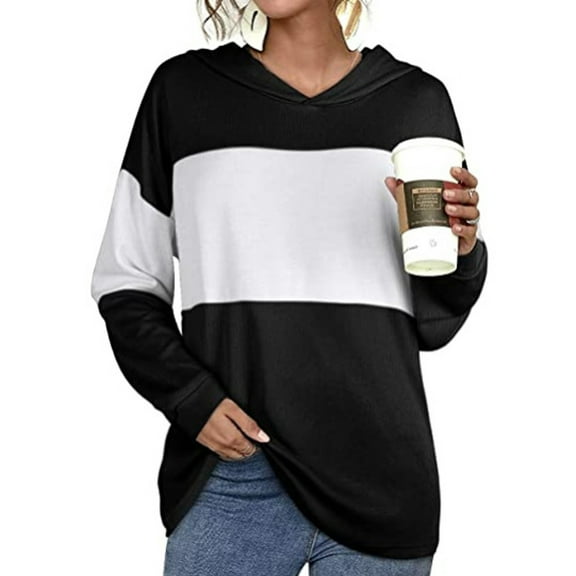 Xcmzpl Women's Hoodies Loose Fit Color Block Hooded Sweatshirt Athletic Sweater Tops Work Long Sleeve T-shirts Fall Fashion