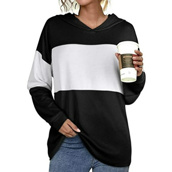 Xcmzpl Women's Hoodies Loose Fit Color Block Hooded Sweatshirt Athletic Sweater Tops Work Long Sleeve T-shirts Fall Fashion