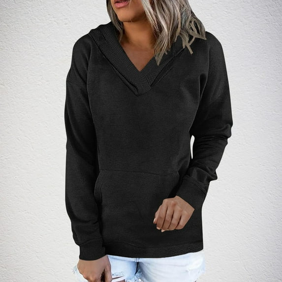 Xcmzpl Women's Hoodies Loose Fit Solid Color Hooded Sweatshirt Athletic Sweater Tops Work Long Sleeve Shirts Early Fall Fashion