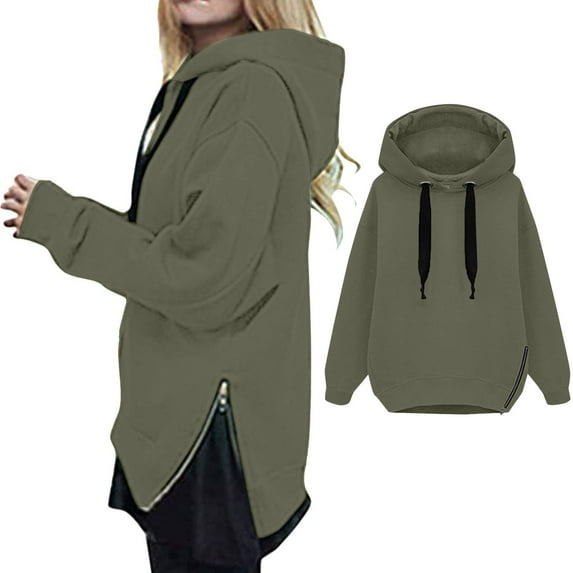 Xcmzpl Women's Hoodies Loose Fit Solid Color Hooded Sweatshirt Travel Sweater Tops Work Long Sleeve Blouses Early Fall Fashion