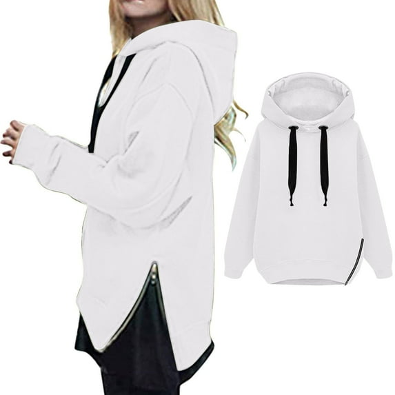 Xcmzpl Women's Hoodies Loose Fit Solid Color Hooded Sweatshirt Travel Sweater Tops Work Long Sleeve Blouses Early Fall Fashion