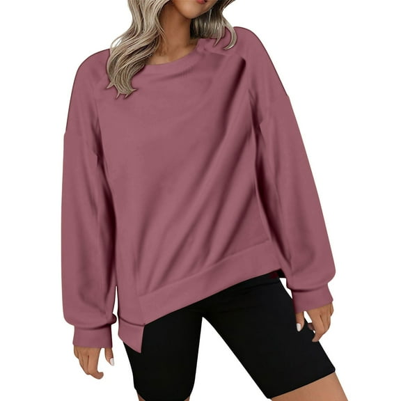 Xcmzpl Women's Sweatshirts Basic Solid Color Crewneck Sweatshirt Travel Pullover Tops Cotton Long Sleeve Shirts Fall Clothes