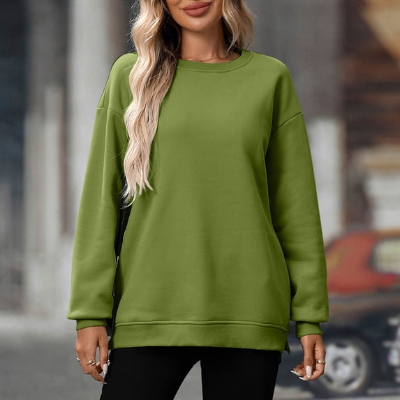 Xcmzpl Women's Sweatshirts Basic Solid Color Round Neck Sweatshirt Fashion Sweater Tops Cotton Long Sleeve Shirts Early Fall Fashion