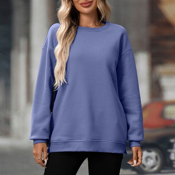 Xcmzpl Women's Sweatshirts Basic Solid Color Round Neck Sweatshirt Fashion Sweater Tops Cotton Long Sleeve Shirts Early Fall Fashion