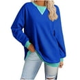 thumbnail image 1 of Xcmzpl Women's Sweatshirts Casual Color Block Crewneck Sweatshirt Lightweight Sweater Tops Cotton Long Sleeve Shirts Fall Fashion, 1 of 4