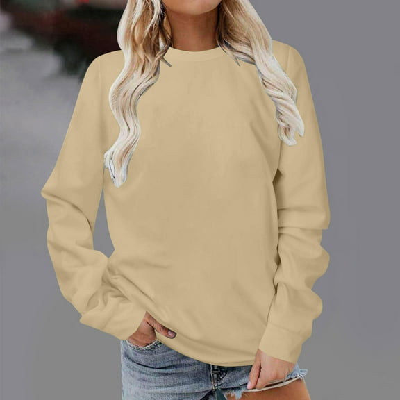 Xcmzpl Women's Sweatshirts Casual Solid Color Crewneck Sweatshirt Travel Sweater Tops Tunic Long Sleeve Blouses Winter Fashion