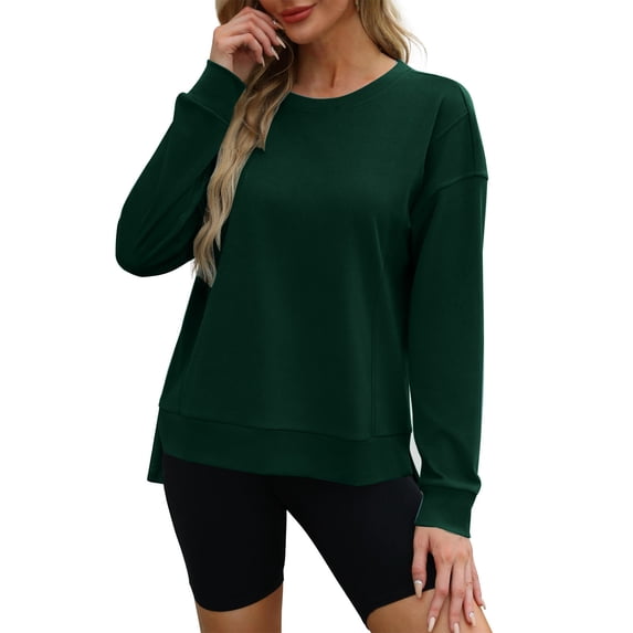 Xcmzpl Women's Sweatshirts Casual Solid Color Crewneck Sweatshirt Trendy Pullover Tops Dressy Casual Long Sleeve Blouses Fall Fashion