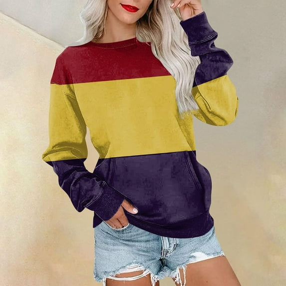 Xcmzpl Women's Sweatshirts Loose Fit Solid Color Round Neck Sweatshirt Athletic Pullover Tops Comfort Long Sleeve Blouses Fall Fashion